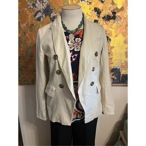Magaschoni 100% linen off-white fully lined  boyfriend blazer Size M
